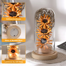 Load image into Gallery viewer, Sunflower Gifts for Women, Sunflowers Artificial Flowers in Glass Dome with LED Strip (Yellow)