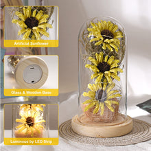 Load image into Gallery viewer, Sunflower Gifts for Women, Sunflowers Artificial Flowers in Glass Dome with LED Strip (Yellow)