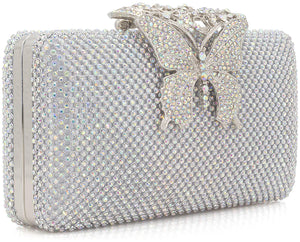 Dexmay Rhinestone Clutch Bag with Crystal Butterfly Clasp Women Evening Handbag Formal Party Purse