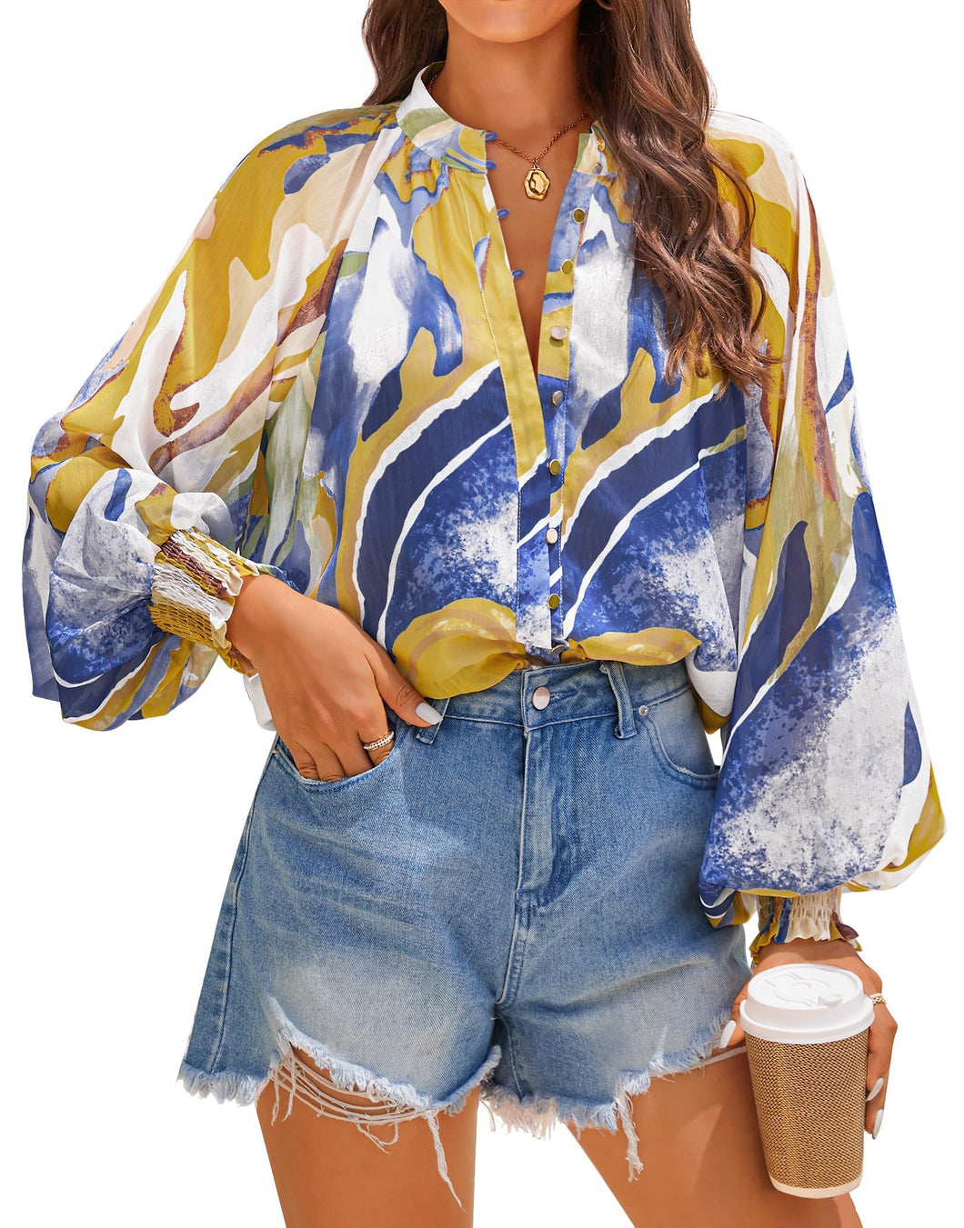 ZESICA Women's Floral Print Blouse 2024 Long Sleeve Button Down Casual Fall Boho Oversized Tops Shirts