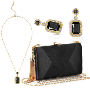 3 Pcs Clutch Purses for Women Handbag Evening Purses Bag for Wedding Vintage Banquet Handbag Earrings Necklace Set