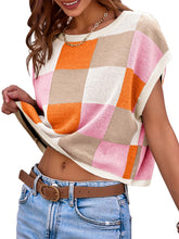 Load image into Gallery viewer, Womens Cap Sleeve Crop Tops Crew Neck Knit Trendy Casual Sweater