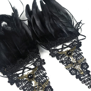 HOMELEX Women Black Lace Feather Gloves Witch Angel Costume Accessories Swan Wings Wrist Bands