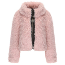 Load image into Gallery viewer, FYYIYI Women Faux Fur Jacket Zip Up Large Turn-Down Collar for Short Jackets Fall and Winter Warm Fluffy Cardigan Coat