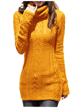 Load image into Gallery viewer, Women Polo Neck Long Slim Fitted Dress Bodycon Turtleneck Cable Knit Sweater