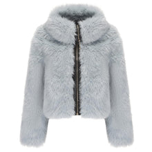 Load image into Gallery viewer, FYYIYI Women Faux Fur Jacket Zip Up Large Turn-Down Collar for Short Jackets Fall and Winter Warm Fluffy Cardigan Coat