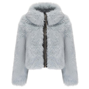 FYYIYI Women Faux Fur Jacket Zip Up Large Turn-Down Collar for Short Jackets Fall and Winter Warm Fluffy Cardigan Coat