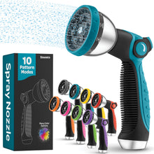 Load image into Gallery viewer, Hose Nozzle Heavy Duty Hose Sprayer With 10 Adjustable Watering Patterns. Thumb Control Design, Comfortable Ergonomic Grip, Garden Hose Nozzle for Watering Plants &amp; Lawns/Fun showers/Cleaning