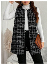 Load image into Gallery viewer, Women&#39;s Plus Size Tweed Blazer Vest Plaid Open Front Sleeveless Work Outerwear Jacket