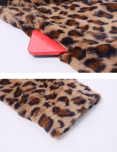 Women's Faux Fur Jackets Autumn Winter Leopard Coats Loose Fur Coat with Pockets