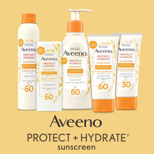 Load image into Gallery viewer, Aveeno Protect + Hydrate Sunscreen Moisturizing Body Lotion with Broad Spectrum SPF 60 and Prebiotic Oat, Weightless, Paraben, Oxybenzone, and Oil Free Sunscreen, 12 FL OZ