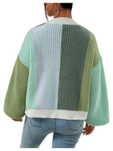 Load image into Gallery viewer, Women&#39;s Color Block Open Front Long Sleeve Ribbed Knit Cropped Cardigan Sweaters