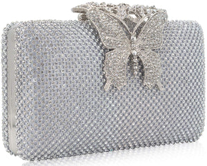 Dexmay Rhinestone Clutch Bag with Crystal Butterfly Clasp Women Evening Handbag Formal Party Purse