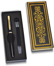 Load image into Gallery viewer, Executive Rollerball Gel Ink Pen Set in Gift Box, Black Gloss Classic Business Pen with Removable Cap, Gold Accents