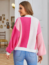 Load image into Gallery viewer, Women&#39;s Color Block Open Front Long Sleeve Ribbed Knit Cropped Cardigan Sweaters