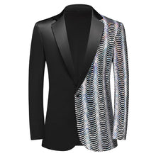 Load image into Gallery viewer, Men Black Sequin Shiny Prom Suit Jacket One Button Slim Fit, Perfect for Musicians, Event Hosts, and Event Managers