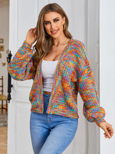 Load image into Gallery viewer, Women&#39;s Color Block Open Front Long Sleeve Ribbed Knit Cropped Cardigan Sweaters