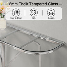 Load image into Gallery viewer, HOMISSUE Console Table, Modern Console Table with Tempered Glass Top and Chrome Frame, Glass Entryway Table with Marbled MDF Base, Console Table for Entryway, Hallway, Living Room (Silver&amp;Clear Glass)