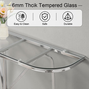 HOMISSUE Console Table, Modern Console Table with Tempered Glass Top and Chrome Frame, Glass Entryway Table with Marbled MDF Base, Console Table for Entryway, Hallway, Living Room (Silver&Clear Glass)