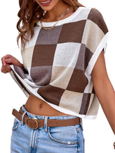 Load image into Gallery viewer, Womens Cap Sleeve Crop Tops Crew Neck Knit Trendy Casual Sweater