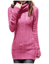 Load image into Gallery viewer, Women Polo Neck Long Slim Fitted Dress Bodycon Turtleneck Cable Knit Sweater