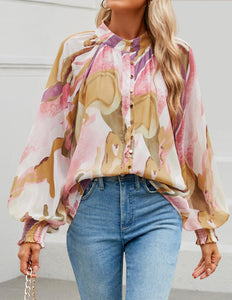 ZESICA Women's Floral Print Blouse 2024 Long Sleeve Button Down Casual Fall Boho Oversized Tops Shirts