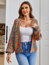 Load image into Gallery viewer, Women&#39;s Color Block Open Front Long Sleeve Ribbed Knit Cropped Cardigan Sweaters