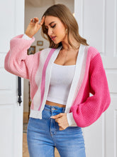 Load image into Gallery viewer, Women&#39;s Color Block Open Front Long Sleeve Ribbed Knit Cropped Cardigan Sweaters