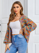 Load image into Gallery viewer, Women&#39;s Color Block Open Front Long Sleeve Ribbed Knit Cropped Cardigan Sweaters