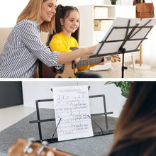 Load image into Gallery viewer, CAHAYA 2 in 1 Dual Use Extra Stable Reinforced Folding Sheet Music Stand &amp; Desktop Book Stand Lightweight Portable Adjustable with Carrying Bag, Metal Music Stand with Music Sheet Clip Holder CY0204