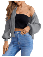 Load image into Gallery viewer, Women&#39;s Color Block Open Front Long Sleeve Ribbed Knit Cropped Cardigan Sweaters