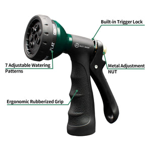 AUTOMAN-Garden-Hose-Nozzle,ABS Water Spray Nozzle with Heavy Duty 7 Adjustable Watering Patterns,Slip Resistant for Plants,Lawn,Washing Cars,Cleaning,Showering Pets & Outdoor Fun.