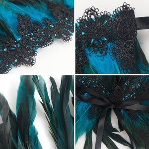 Gothic Black Feather Shawl Victorian Costume Shrug Halloween Cosplay Feather Wrap Lace Neck