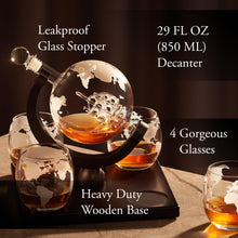 Load image into Gallery viewer, Elegant Design Whiskey Decanter Globe Set for Men with 4 Glasses, The Best Gift For Him, Valentine&#39;s Day Gift