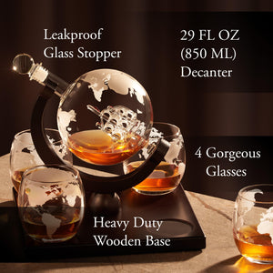 Elegant Design Whiskey Decanter Globe Set for Men with 4 Glasses, The Best Gift For Him, Valentine's Day Gift