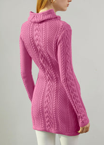 Women Polo Neck Long Slim Fitted Dress Bodycon Turtleneck Cable Knit Sweater