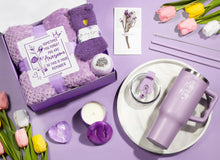 Load image into Gallery viewer, Self Care Gifts Get Well Soon Gifts, Lavender Relaxing Spa Gift Basket Care Package w/ Flannel Blanket 40 OZ Tumbler