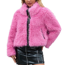 Load image into Gallery viewer, FYYIYI Women Faux Fur Jacket Zip Up Large Turn-Down Collar for Short Jackets Fall and Winter Warm Fluffy Cardigan Coat