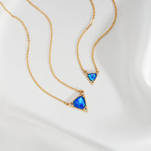 Load image into Gallery viewer, Gold Pendant Necklaces for Women, 14K Gold Plated Synthetics Blue Opal Necklace Created October’s Birthstone Charm Simple Triangle Pendant Necklaces Gold Jewelry for Women Trendy