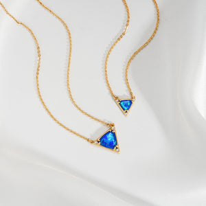 Gold Pendant Necklaces for Women, 14K Gold Plated Synthetics Blue Opal Necklace Created October’s Birthstone Charm Simple Triangle Pendant Necklaces Gold Jewelry for Women Trendy