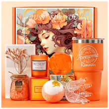 Load image into Gallery viewer, Unique Spa Gifts Box Set for Mom, Sister, Her, Girlfriend, Wife Bright Orange Gift Box