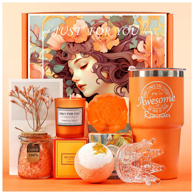 Unique Spa Gifts Box Set for Mom, Sister, Her, Girlfriend, Wife Bright Orange Gift Box