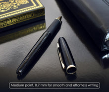 Load image into Gallery viewer, Executive Rollerball Gel Ink Pen Set in Gift Box, Black Gloss Classic Business Pen with Removable Cap, Gold Accents