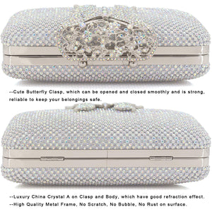 Dexmay Rhinestone Clutch Bag with Crystal Butterfly Clasp Women Evening Handbag Formal Party Purse