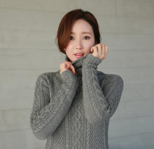 Load image into Gallery viewer, Women Polo Neck Long Slim Fitted Dress Bodycon Turtleneck Cable Knit Sweater