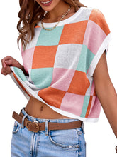 Load image into Gallery viewer, Womens Cap Sleeve Crop Tops Crew Neck Knit Trendy Casual Sweater