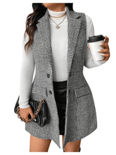 Load image into Gallery viewer, Women&#39;s Plus Size Tweed Coat Houndstooth Print Lapel Neck Single Breasted Vest Outerwear