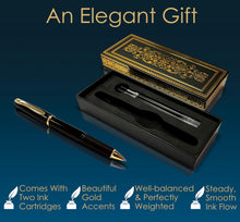 Load image into Gallery viewer, Executive Rollerball Gel Ink Pen Set in Gift Box, Black Gloss Classic Business Pen with Removable Cap, Gold Accents