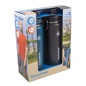 ThermoFlask 14/16/24/40 oz Double Wall Vacuum Insulated Stainless Steel 2-Pack of Water Bottles