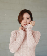 Load image into Gallery viewer, Women Polo Neck Long Slim Fitted Dress Bodycon Turtleneck Cable Knit Sweater